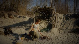 Bushcraft alleine auf der Insel SchwemmholzSandShelter  Vanessa Blank [upl. by Ardnosal574]