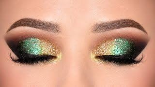 GREEN amp GOLD Glitter Smokey Eye makeup Tutorial [upl. by Yesdnil]