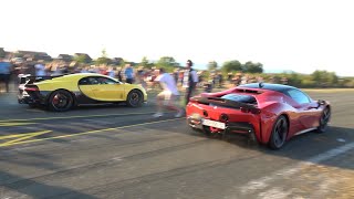 Ferrari SF90 vs Bugatti Chiron Pur Sport DRAG RACE with Launch Control [upl. by Darcee259]