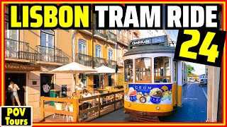 Riding Lisbon Tram 24 😁From Campolide to Chiado District Portugal 4K [upl. by Ekyt]