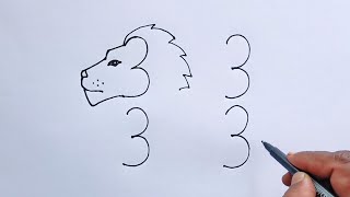 Lion Drawing With 3333 Number  Lion Drawing Art  Lion Drawing Tutorial  Lion Easy Drawing [upl. by Niknar]