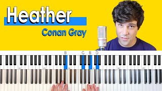 How to play “Heather” by Conan Gray EASY Piano Tutorial  Chord Chart [upl. by Dnomsed]