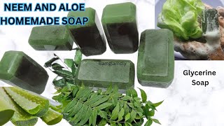 HOMEMADE NEEM AND ALOE SOAP  DIY neem glycerine soap [upl. by Merill820]