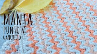 Tutorial Manta Fácil Bebé Punto V Ganchillo  Crochet  Lanas y Ovillos [upl. by Miarzim]