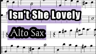 Isnt She Lovely Alto Sax Sheet Music Backing Track Play Along Partitura [upl. by Adyl]