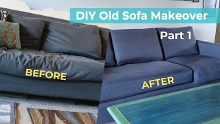 DIY Old Couch Makeover  start with adding to your cushions [upl. by Sirtemed]