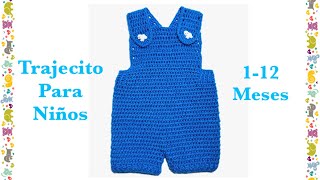 Overol  peto pechera Body o trajecito para niños en gancho de 112 meses Crochet for Baby 128 [upl. by Selden]