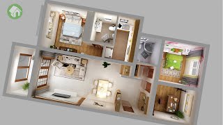 3D House Plan 80m2 with 2 Bedrooms and 2 Baths  Interior design ideas [upl. by Senhauser273]