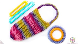 Knitting Loom  Strickring Einkaufsnetz  Netztasche  Tragetasche Anleitung [upl. by Song]