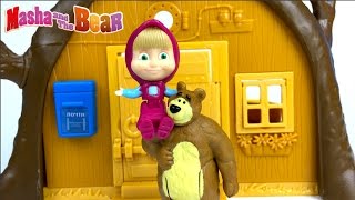 UNBOXING MASHA AND THE BEAR  BEARS HOUSE A PORTABLE PLAYSET amp STORY WITH MASHA SCARED OF LIGHTNING [upl. by Aikenahs700]