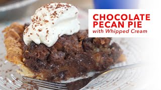 Made from Scratch Chocolate Pecan Pie with whipped cream  About the Dish [upl. by Tally]