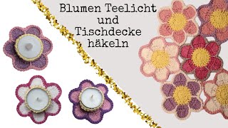 Blumendeko🌸 Teelichter und Tischdecke häkeln🌸tolles einfaches Muster🌸 [upl. by Selrac355]