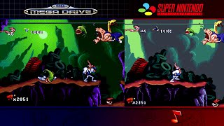 Earthworm Jim  Mega DriveGenesis amp SNES  Comparison  Dual Longplay [upl. by Parette707]