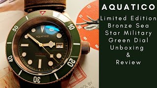 Aquatico Watch Bronze Sea Star Military Green Dial Unboxing [upl. by Feriga]