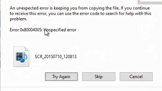 Error 0x80004005 Unspecified error in Windows 10 Interrupted Action Copying File from mobile [upl. by Hamo]