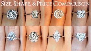 Engagement Ring Diamond Size Comparisons for All Shapes Oval Round Princess Cushion amp More [upl. by Parthena]