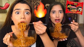 SPICY RAMEN NOODLES CHALLENGE WITH MY SISTER🌶🔥 [upl. by Kask]