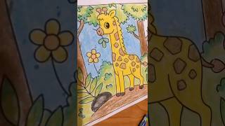 Happy Colouring 🎨 Giraffes Are Eating Green Leavescolors giraffe shorts [upl. by Elvia]