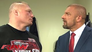 Brock Lesnar and Triple H cross paths in a tense backstage encounter Raw February 1 2016 [upl. by Bellew506]