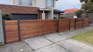 Merbau slat front feature fence with automatic sliding gate [upl. by Aihsenod]