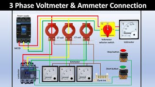 connect voltmeter and ammeter in a simple circuit  3 phase voltmeter and ammeter connection [upl. by Milt227]