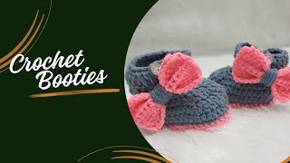 Crochet baby booties with bow stepbystep tutorial for beginners crochet booties knit pattern [upl. by Mya]