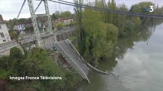 Survol en drone du pont effondré de Mirepoix images  France Télévisions [upl. by Aitnwahs]