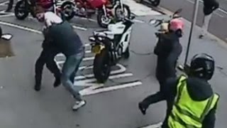 CCTV shows failed Ducati motorcycle robbery in Croydon [upl. by Notlrak]