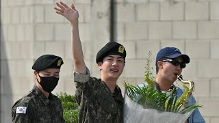 BTS star Jin finishes South Korean military service  AFP [upl. by Enerod]