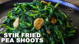 EASY Stir Fried Pea Shoots at Home  How to make stir fried vegetable with fried garlic [upl. by Acinomahs]