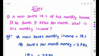 A man saves 18 of his monthly income if he saves ₹ 3780 per month what is his monthly income [upl. by Somar699]