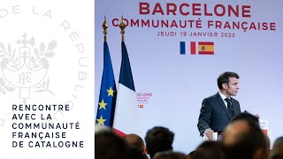 Discours du Président Emmanuel Macron en l’honneur de la communauté française de Catalogne [upl. by Demmahum]