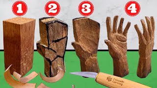 🖐️​ 5 Steps for CARVE a HAND in Wood EASILY Whittling and WOOD CARVING for beginners [upl. by Genet]