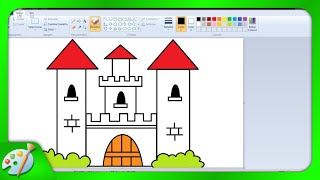 Dibujos en Paint 022  Cómo dibujar un castillo con Paint [upl. by Ettezzus]