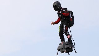 Jetpowered flyboard soldier attempts to cross English channel – watch live [upl. by Epner]