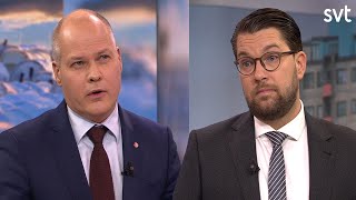 Jimmie Åkesson och Morgan Johansson i debatt om kvotflyktingar  Aktuellt [upl. by Eruot174]