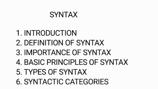 Syntax  Definition  Types of syntax  Syntactic categories  basic principles of syntax [upl. by Bryon]