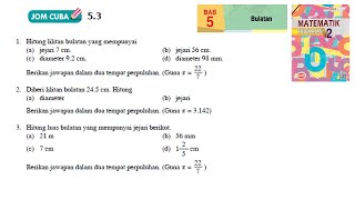 KSSM Matematik Tingkatan 2 Bab 5 bulatan jom cuba 53 no1 no3 buku teks form2 [upl. by Lovich582]