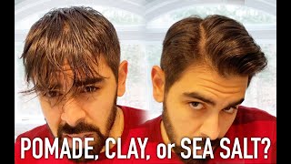 Testing Pomade Clay and Sea Salt Spray on my Hair [upl. by Anaiv]