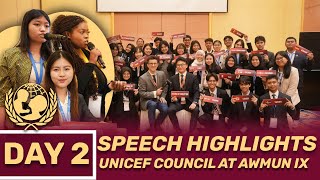 DAY 2 Speech Highlights  UNICEF Council at AWMUN IX [upl. by Nelyak]