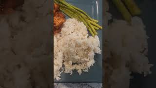 Barbecue teriyaki salmon bites with sticky rice and asparagus food salmon foodie [upl. by Ilbert]