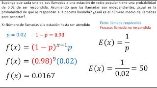 Distribución geométrica  Ejemplo 1 [upl. by Evoy464]