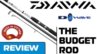 DAIWA DWAVE  FIBER GLASS SPINNING ROD  BUDGET ROD REVIEW  MADE IN VIETNAM RAPTOR FISHING TACKLE [upl. by Lilhak113]