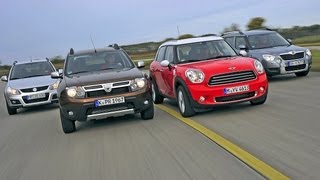 Mini Countryman Suzuki SX4 Dacia Duster  Kleine Allradler im Vergleich [upl. by Zenda420]