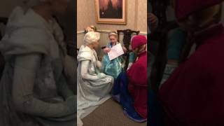 Frozen Elsa amp Anna meet and greet wish to a 4 year old MAKEAWISH girl at Disneyland Paris 2016 [upl. by Aniad]