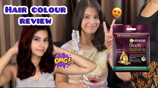 Garnier black natural hair colour review 😍 Burgundy hair colour at home [upl. by Torey719]