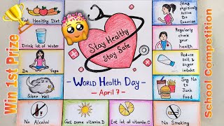 World Health Day DrawingEasy Stay Healthy Stay Safe PosterHealth is Wealth Drawing for Competition [upl. by Yemerej]