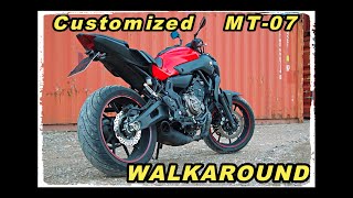 Customized Yamaha MT07 ★ modified Akrapovic Sound check  walkaround  FZ07 HD [upl. by Kreg]