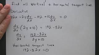 Calculus Finding Tangent Lines vertical and horizontal by using Implicit Differentiation [upl. by Nadda]