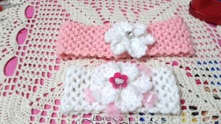 Crochet Easy Headband with Flower babies كروشيه  بندانة شعر للصغار والكبار [upl. by Zack649]